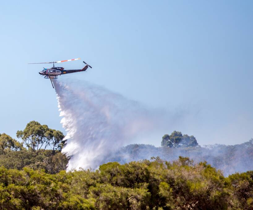 Abbey photographer Paul Pichugin captured these images of helicopters putting out the fire near Vasse last week, which sparked during the hot weather. The temperature soared to 38.3 and was eight degrees above average.