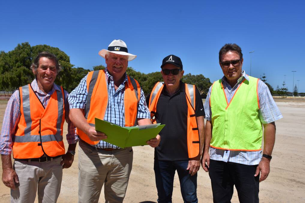 Engineer Dennis Kelly, Busselton Tennis Club president Barry House, Cliff Silke and Alex Meares on the grounds of the new tennis club location.