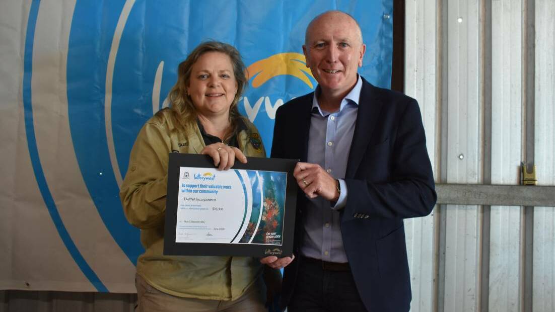 Environment Minister Stephen Dawson visited FAWNA in September last year to present the wildlife carers $10,000 from the Lotterywest COVID-19 relief fund.