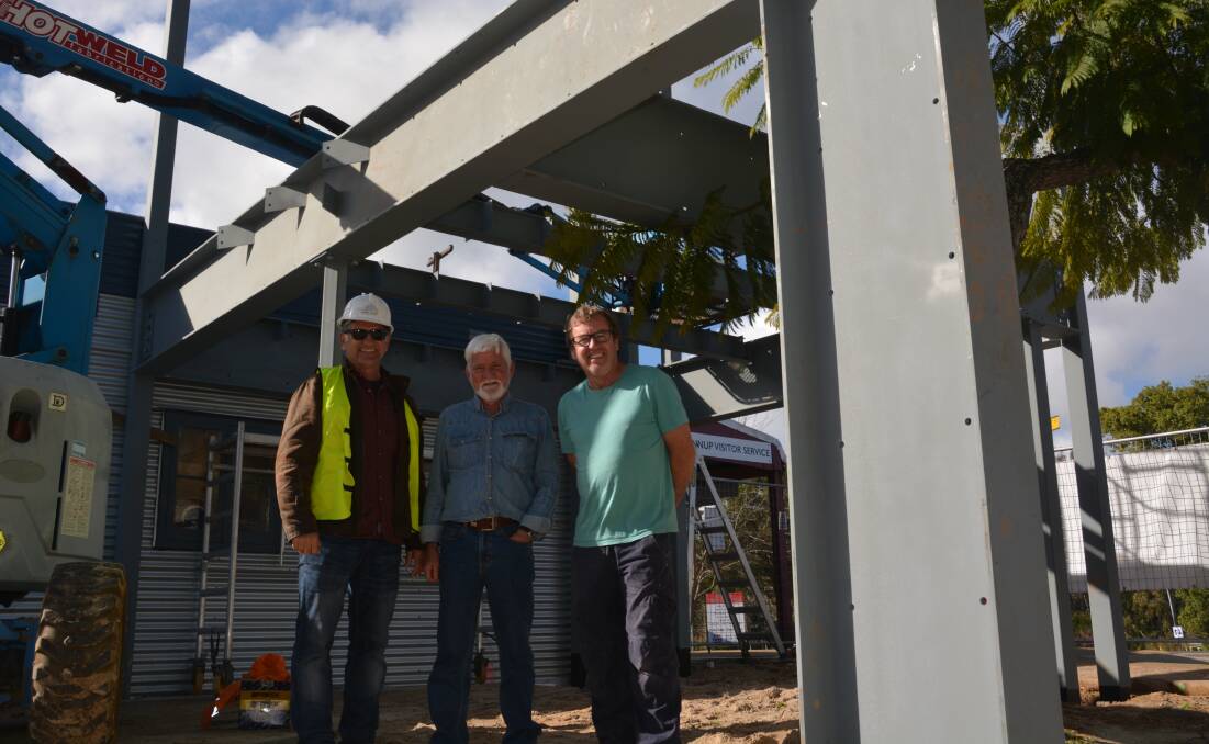 Nannup Clock Tower architect Paul Meschiati, clock maker Kevin Bird with owner and project developer Rob Marshall. Image supplied.
