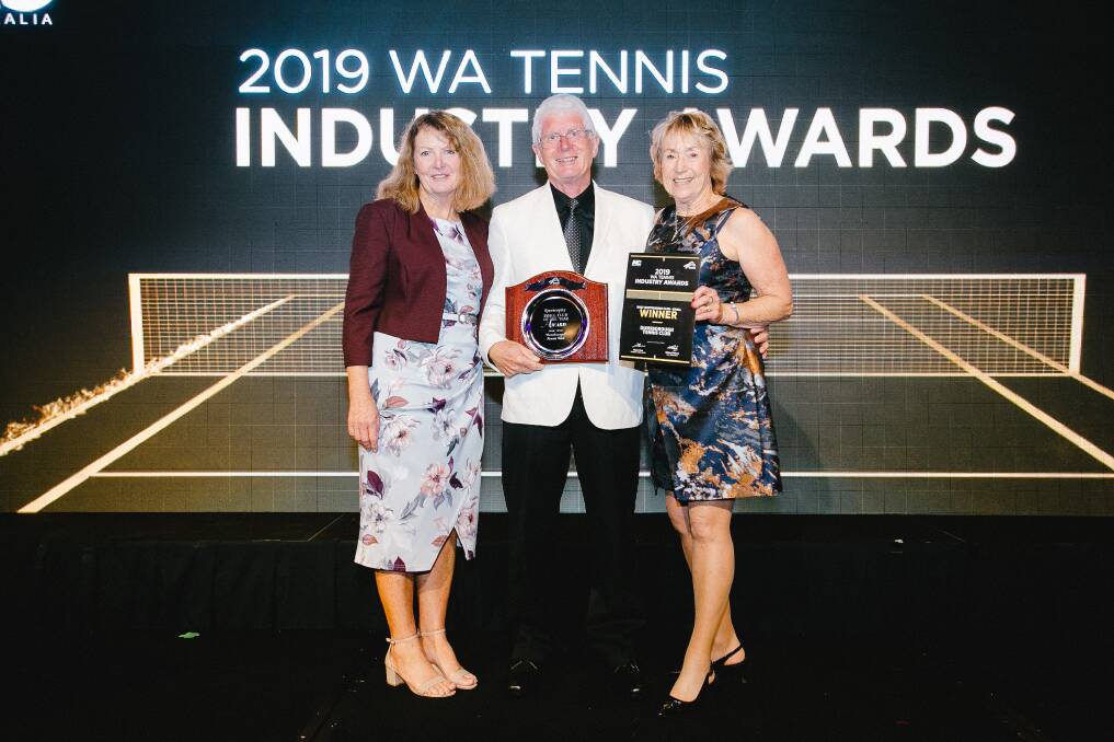 Debra Kirk, Michael Howes and Marlene Howes at the WA Tennis Industry Awards. Image supplied.