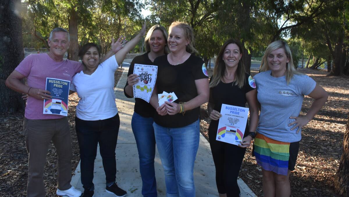 The Busselton Pride project team Noel Smith, Carol Crasta, Krystle Nickson, Kerry Rogers, Jane Jenkins and Susan Shand are hard at work putting together Busselton's first ever pride event.