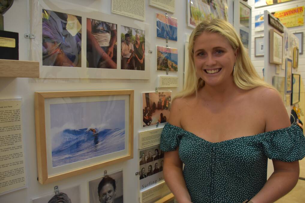 Dunsborough surfer Rachael Dawe at the WA Surf Gallery where her overseas medic stories and achieivements are on display.