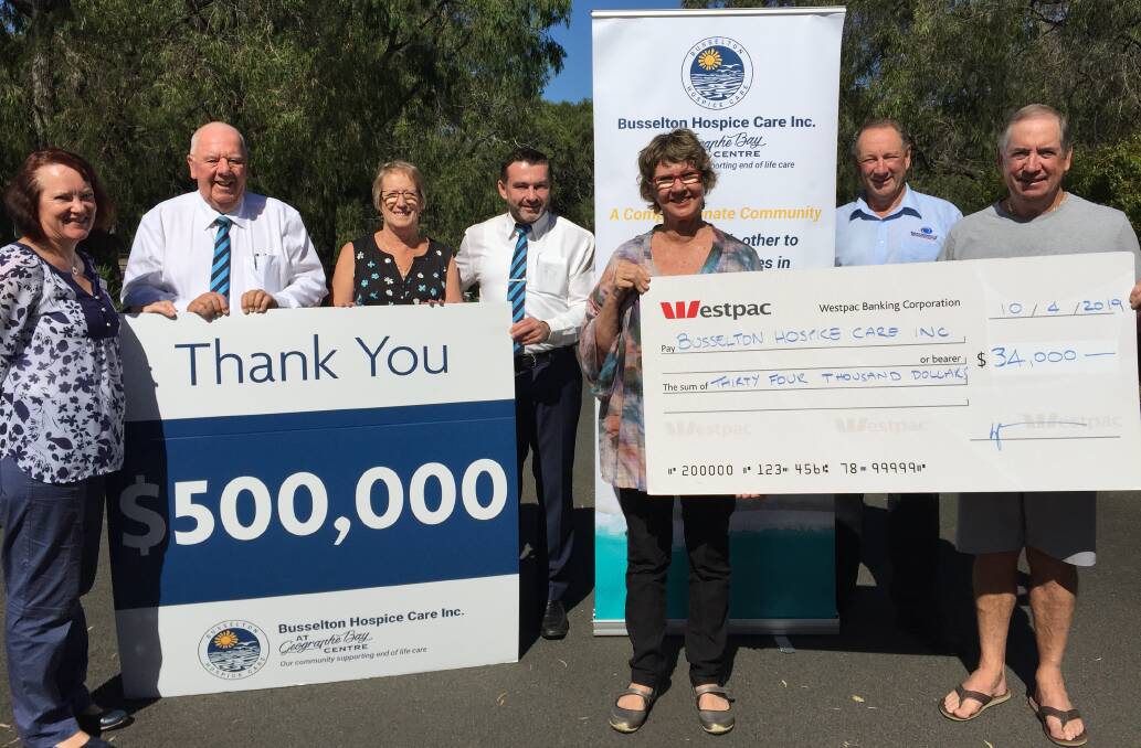 Busselton Hospice Care Inc were handed a cheque of $34,000 raised through the Gail Kearney Memorial Hospice Golf Day.