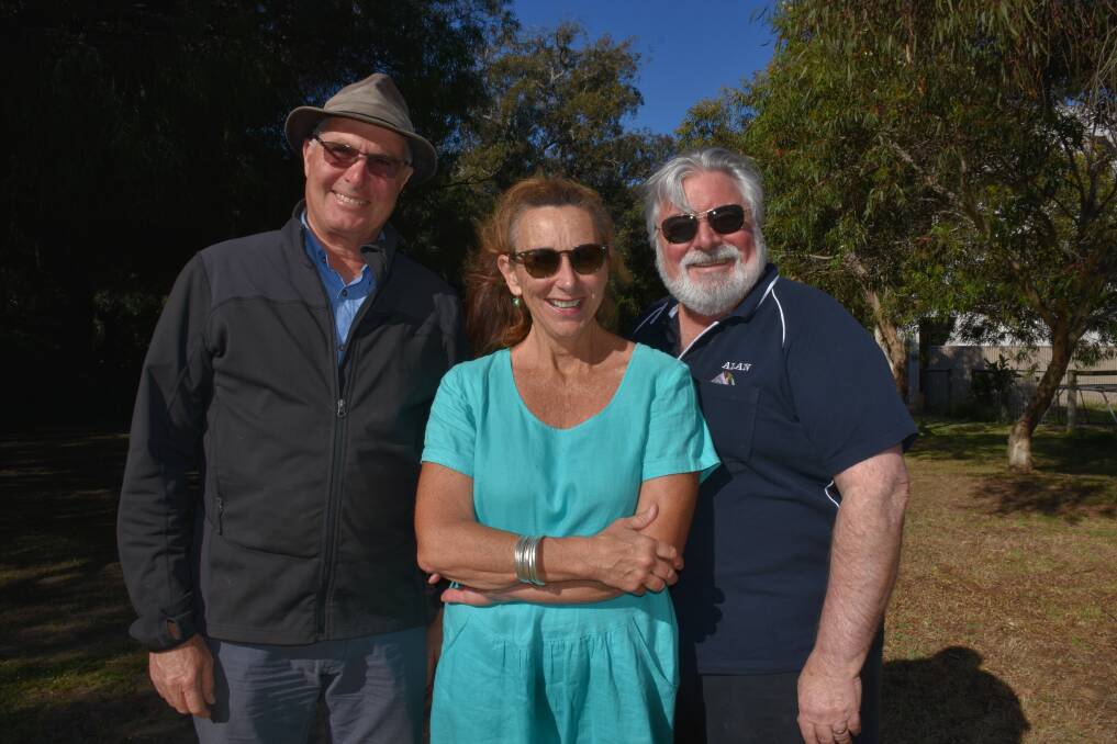 Cape Constructions owner Charles Grist, Dunsborough Progress Association volunteer Trish Flowers and Men's Shed member Alan Briggs are working together on a community gathering place in Dunsborough.