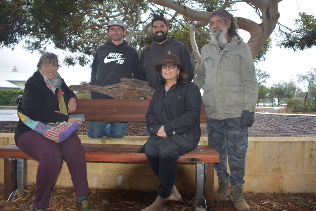 Undalup Association's Toni Webb, Joel Chapman, Iszaac Webb, Wayne Webb and Rachelle Cousins at the reconciliation garden in Busselton. Six benches around the garden depict the six Noongar seasons.