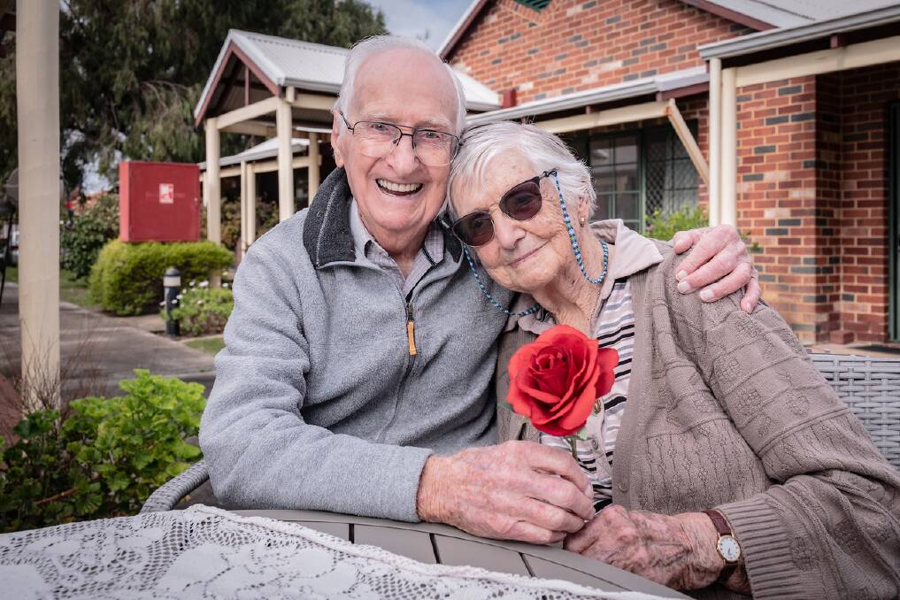Henry and Faye White at Baptistcare William Carey Court in Busselton are about to celebrate their 72nd wedding anniversary. Image supplied.