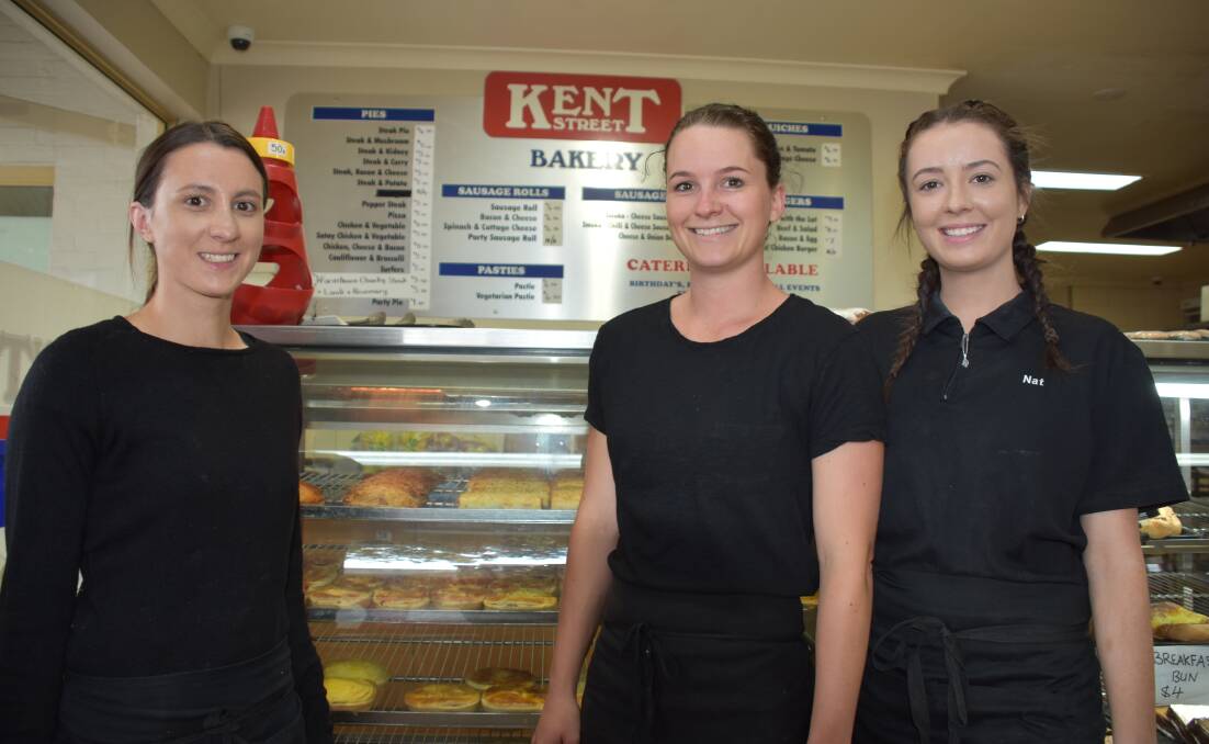 Kent Street Bakery employees Danielle Wilson, Colleen Hayley and Chloe McSwain are seeing less pies leave the door after Caltex stopped ordering from the store.