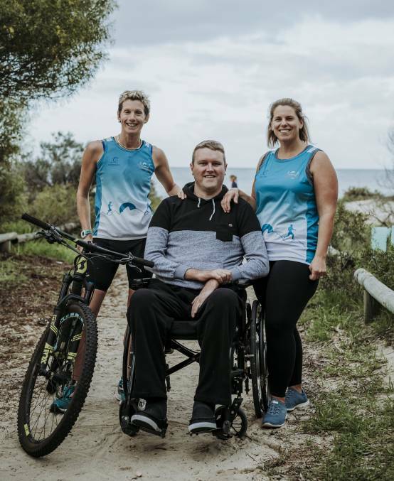 Dunsborough's Jess Reynolds, who complete her 40th sporting event in a year, with Chris McEncroe and Chelsea McEncroe. Image Black Bird Tale Photography.