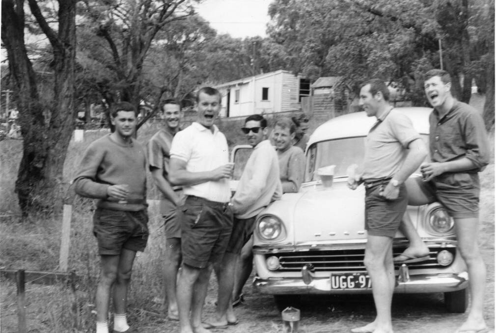 Photo taken in 1962 at Yallingup Caves House Hote, pictured are Des Gaines, Alan Hamer, Dave Williams, Bob Keenan, Ray Evans, Kevin Merifield and Terry Williams. Image supplied by Kevin Merifield.