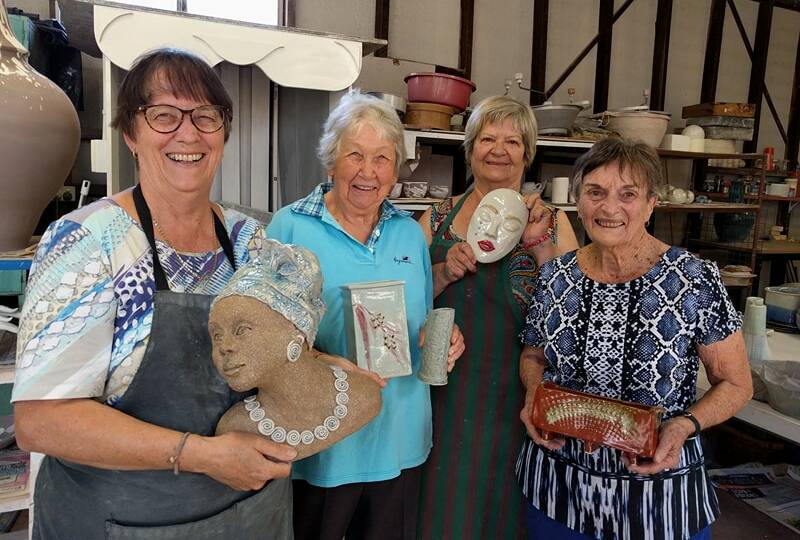 Busselton Pottery Group members Brigitta Kurmann-Fischer, Hazel Johnston, Christa Rogers and Joan Kent will display their work at an exhibition.