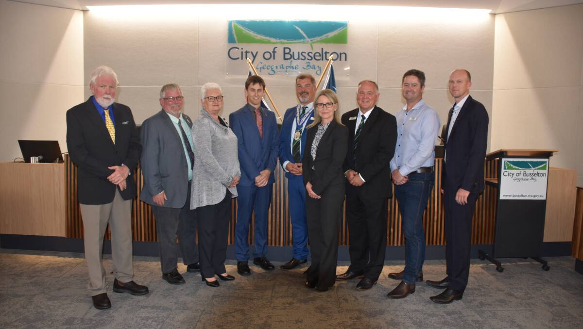 City of Busselton councillors Rob Bennett, Rob Reekie, Coralie Tarbotton, Ross Paine, mayor Grant Henley, Kelly Hick, deputy mayor John McCallum, Paul Carter and Lyndon Miles.