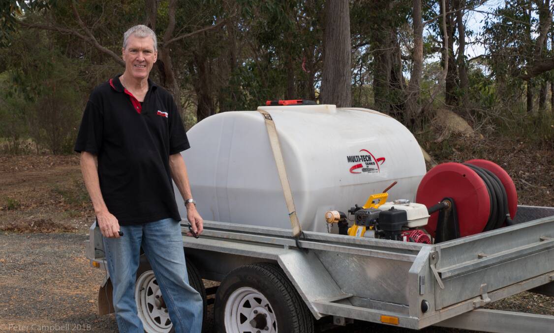 Lead Bushfire Ready facilitator for the Yallingup Rural Brigade Peter Campbell with the community fire trailer. Image supplied.
