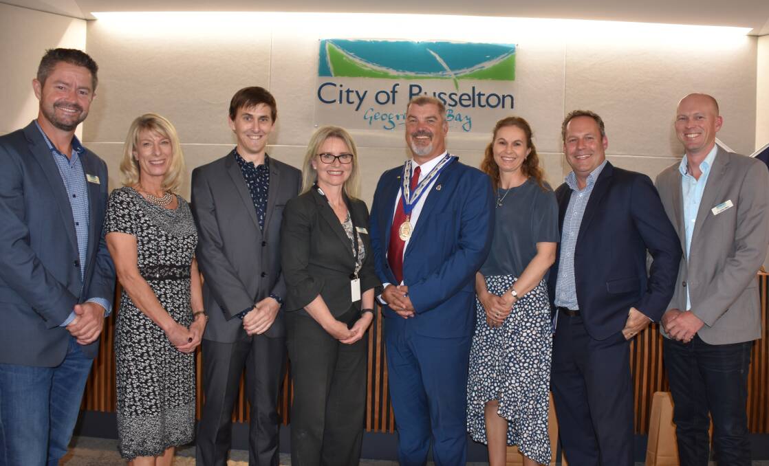 City of Busselton councillors Paul Carter, Sue Riccelli, Ross Paine, deputy mayor Kelly Hick, mayor Grant Henley, Kate Cox, Phill Cronin and Lyndon Myles.