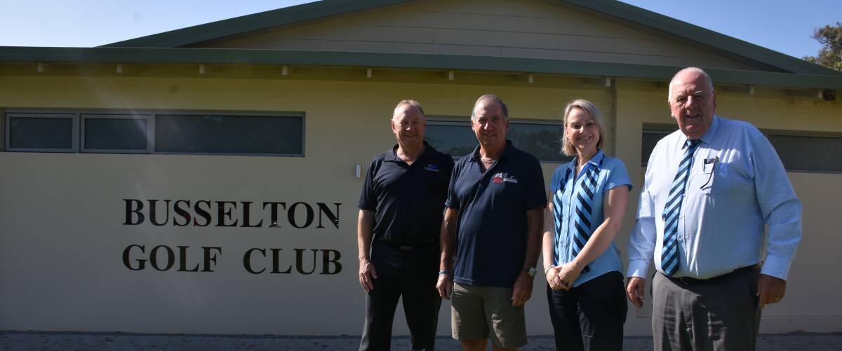 The Gail Kearney Memorial Busselton Hospice Golf Day event organisers Glenn Paterson, Mike Kearney, Leah Wettinger and Neil Honey.