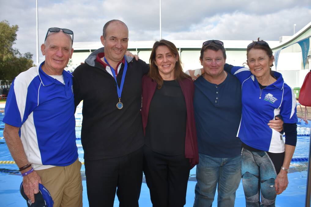 Busselton Masters Swimming captain Darryl Kelly, Peter Pavlinovich, Rhonda Pearsall, Todd Taylor and Trish Miller had great success at the 2018 Winter Postal Swim in Bunbury. Photo by Emma Kirk.
