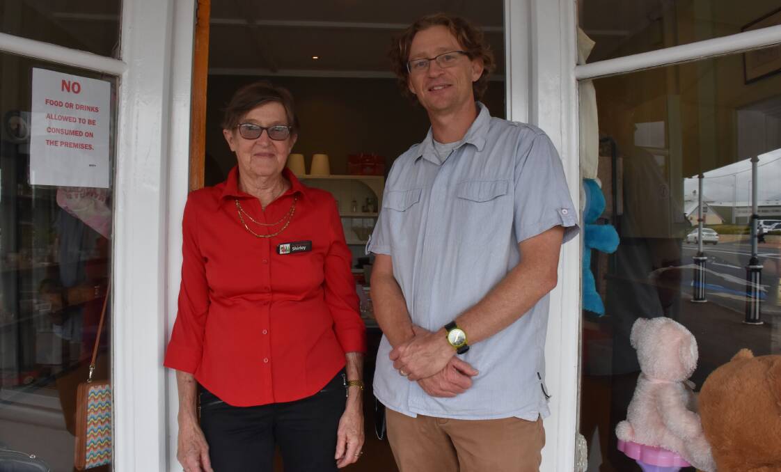 The Match Factory volunteer Shirley Dawson and reverend Andy Broadbent at the new store at 19 Albert Street, Busselton (opposite McDonald's).