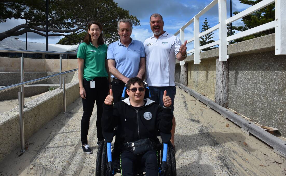 City of Busselton community development officer Naomi Davey, disability advocate Ant Pursell, City of Busselton mayor Grant Henley and resident Luther Frost-Barnes.