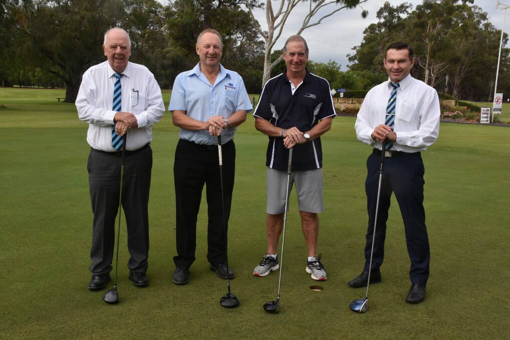 Harcourts property consultant Neil Honey, Cape to Cape Insurance Services director Glenn Paterson, golf day coordinator Mike Kearney and Harcourts director Craig Edwards.

