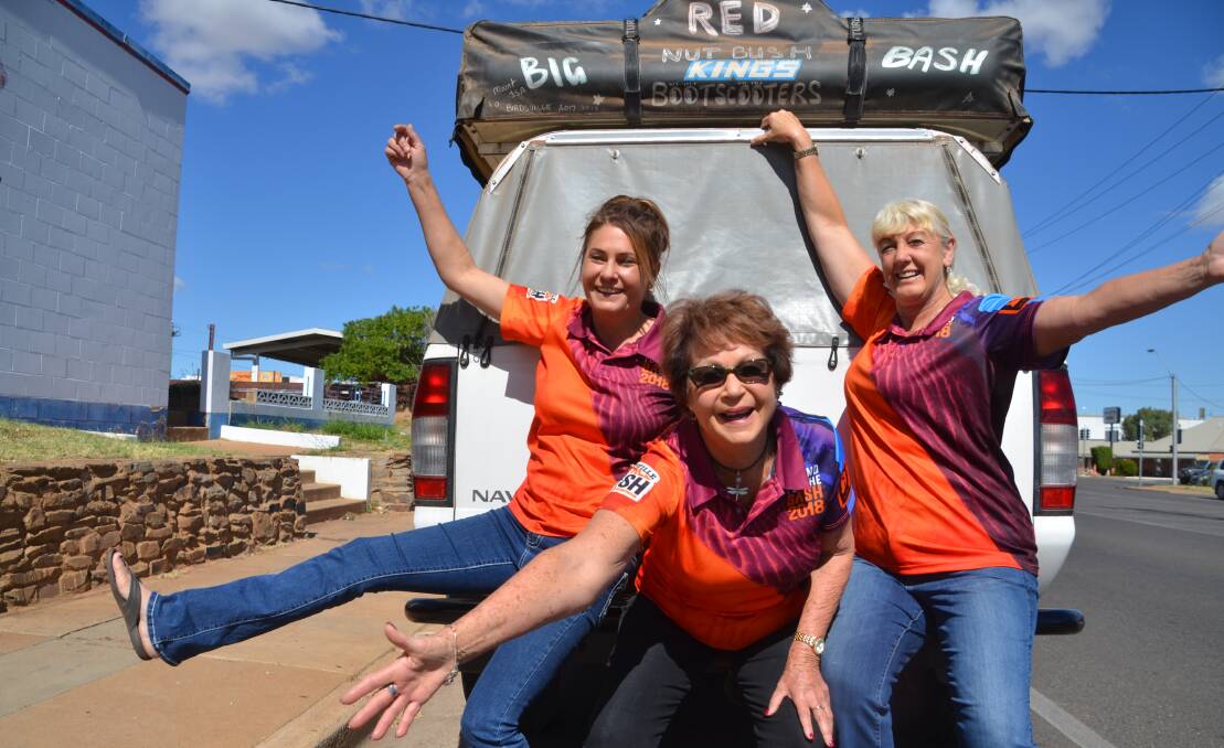 CITY LIMITS: Nic and Jenny Landsberry and Jane Turner are ready to Nutbush in a good cause at this year's Birdsville Big Red Bash. Photo: Derek Barry