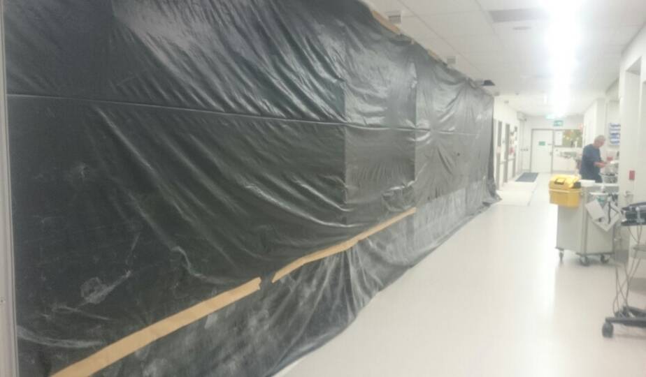 Part of Busselton Health Campus's Emergency Department blocked off with black tarpaulin. Photo supplied.