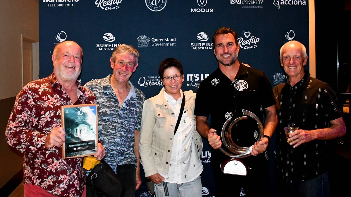 Mick Marlin, Bill Gibson, 1993 World Champion Pauline Menczer,2012 World Champion and 2022 Surfing Hall of Fame inductee Joel Parkinson, Jim King. Pictures: Ric Chan