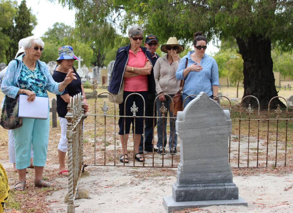 Tombstone walk: Busselton Historical Society's Delys Forrest hosted a tour at the Pioneer Cemetery on Thursday morning. Photo: Ivy James 