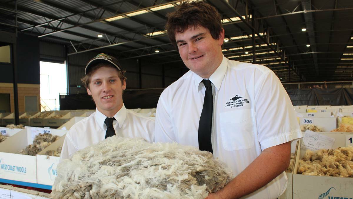Esperance students at WA College of Agriculture Cunderdin, Phillip McDonald and Jack Oorschot, both 17, on a visit to the Westcoast Wools Pty Ltd wool stores in Perth.