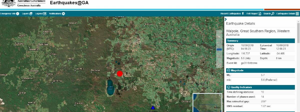 A screenshot from the earthquake.ga.gov.au website.