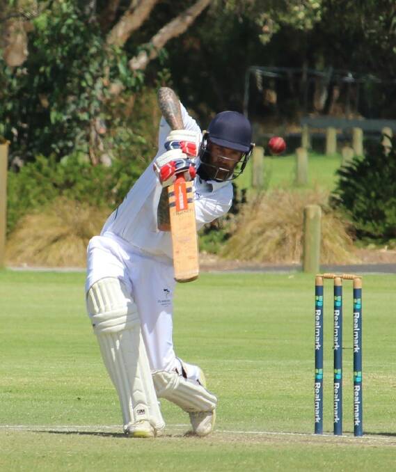 BRILLIANT SHOT: Dunsboroughs Jesse Gautrey in action during his fine innings of 42 in Saturdays A-Grade grand final against Yallingup-Oddbods at the Dunsborough Playing Fields. Photo: Vanessa Hatton.