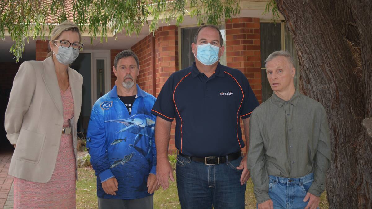 Urgent plea: Vasse MLA Libby Mettam, resident Paul, Activ customer support manager Darren McNab and resident Stephen need the community's help to find an new home. Picture: Jemillah Dawson.