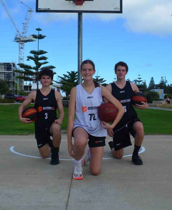 Game on: Josh Sutherland, Mia Anderson and Lucas Kemp will be representing WA in the Australian Junior Championships in basketball. Picture: Jemillah Dawson.