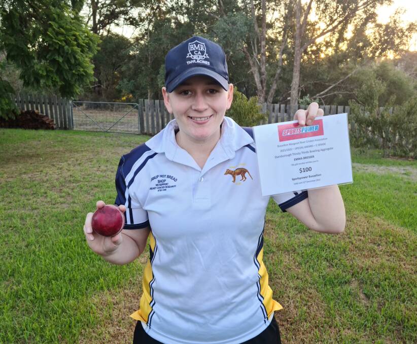 Win: Nannup C-Grade cricket player Emma Bresser took out the most wickets for the division in the 2021/22 season. Picture: supplied.