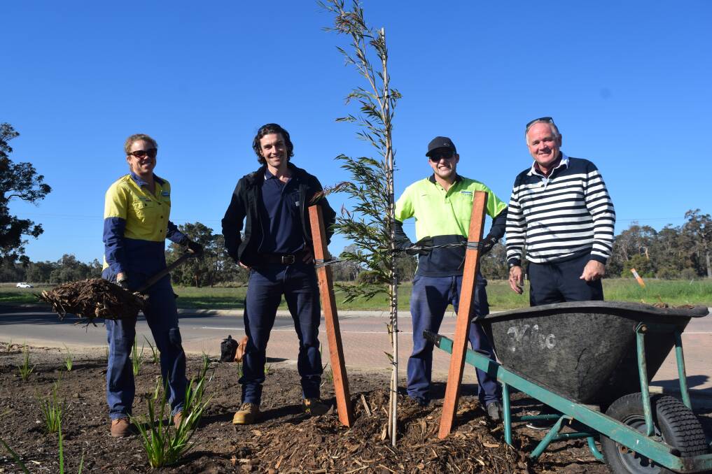 City of Busselton horticulture supervisor Iain Ferry and deputy mayor John McCallum with horticulture team members Chloe and James.
