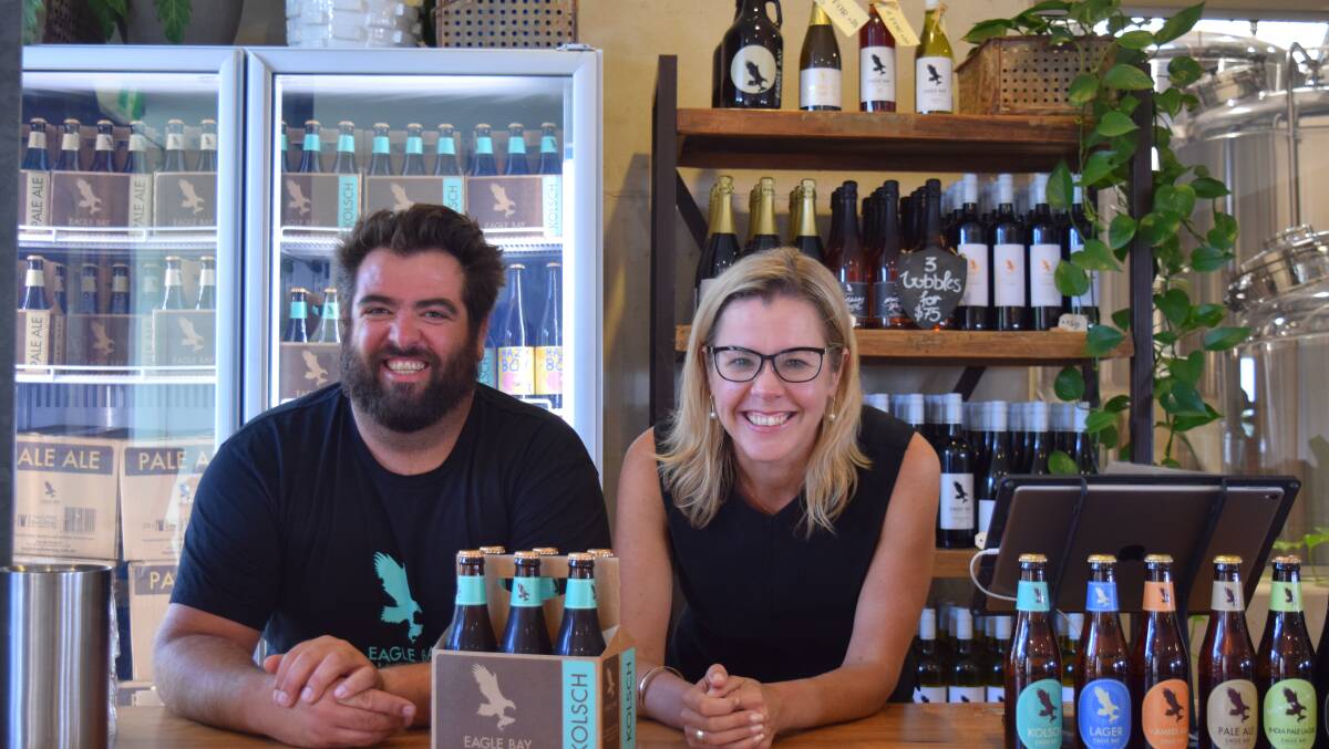 Eagle Bay Brewing Co. co-owner Adrian d’Espeissis and Vasse MLA Libby Mettam welcome the scheme but hope the impact on small craft brewers will be taken into consideration. Image Sophie Elliott.