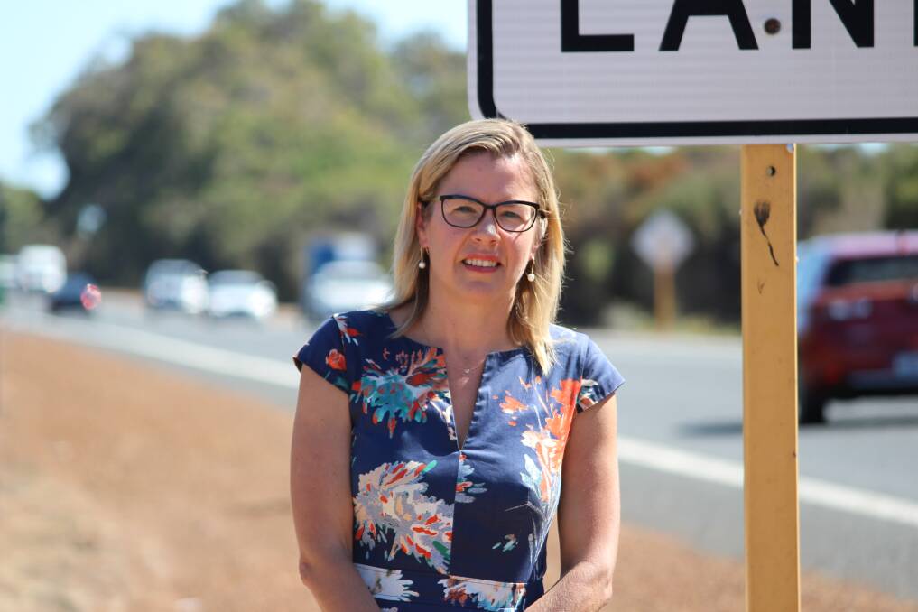 Vasse MP Libby Mettam with traffic behind her on Monday. Image supplied.