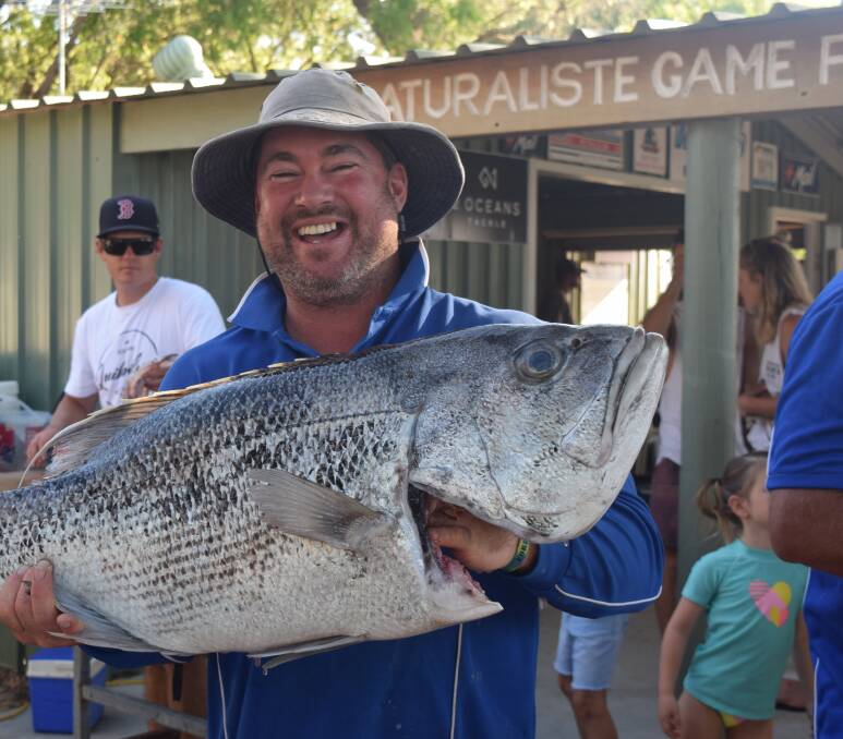 Jamie Docking with his mighty dhufish caught at Busselton's Blue Water Classic. Image supplied.