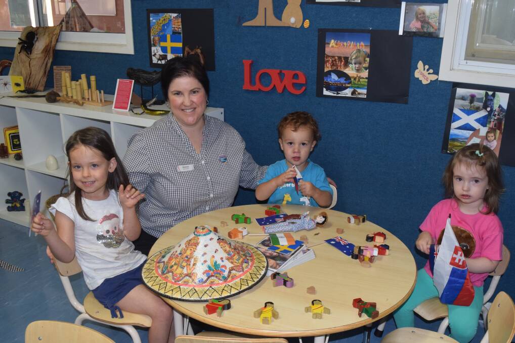 Goodstart Early Learning Busselton centre director Shannon Burns with Skyla, George and Olivia, who have been learning about Harmony Week. Image Sophie Elliott.