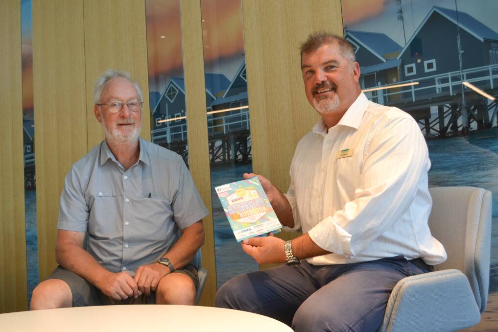 Bernie Masters, a past committee member and long term festival advocate, with City of Busselton mayor Grant Henley. Image supplied.