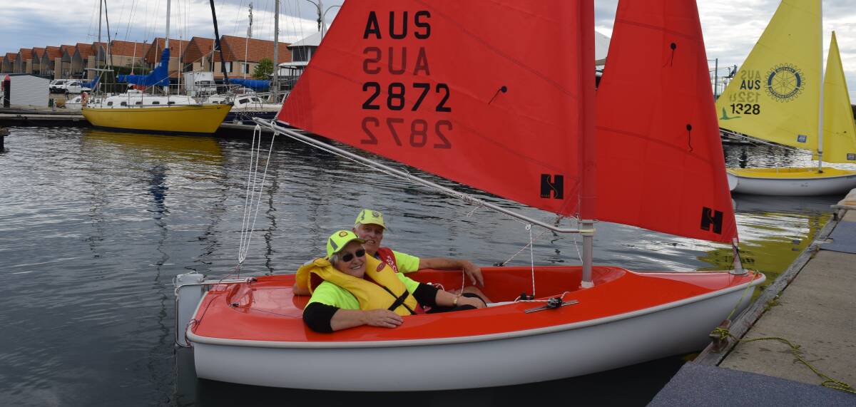 Rose Harrington and Sail Into Life coordinator David Eyres test out the Lady Rose. Image Sophie Elliott.