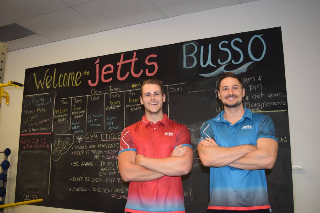 Jetts Busselton manager Jesse Helm and personal trainer Rowan Field are throwing their support behind blood donation as part of the Jetts Blood Challenge. Image Sophie Elliott.