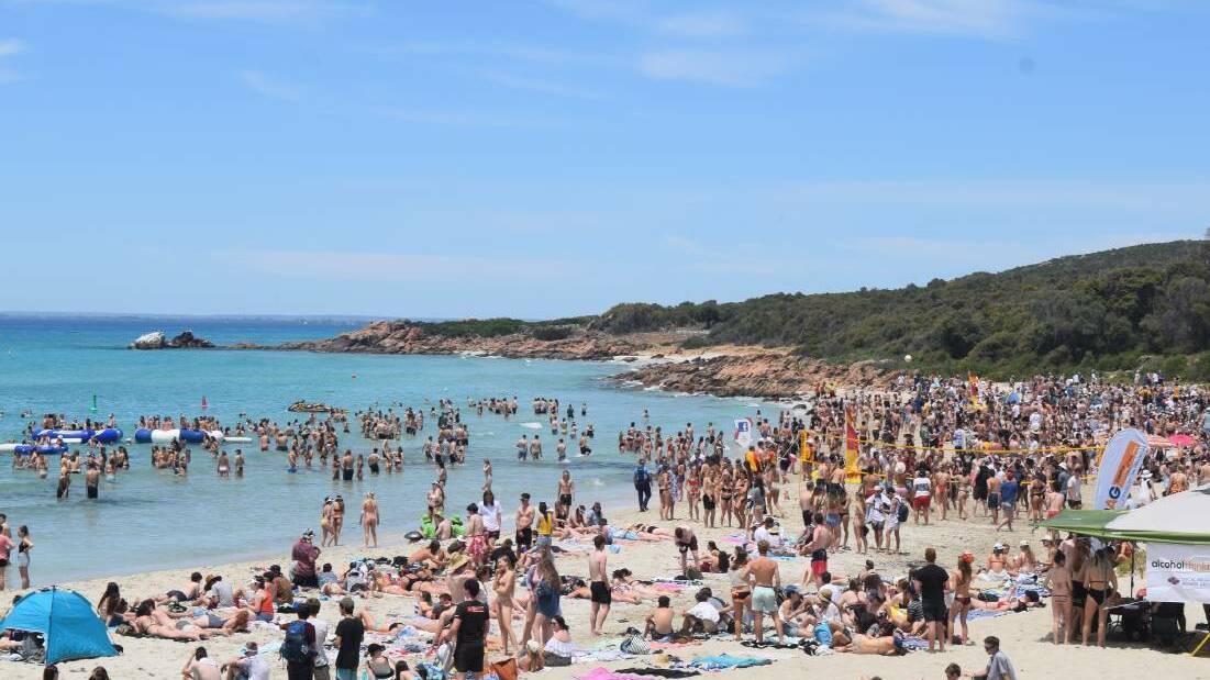 Meelup Beach is often a site of celebration. Here it is packed with 2017 Leavers. Image Sophie Elliot