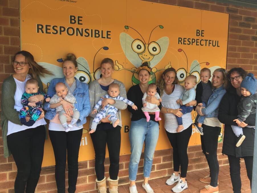 Seven out of the eight Vasse Primary School teachers who have welcomed babies returned to the school for a visit last week. Image supplied.