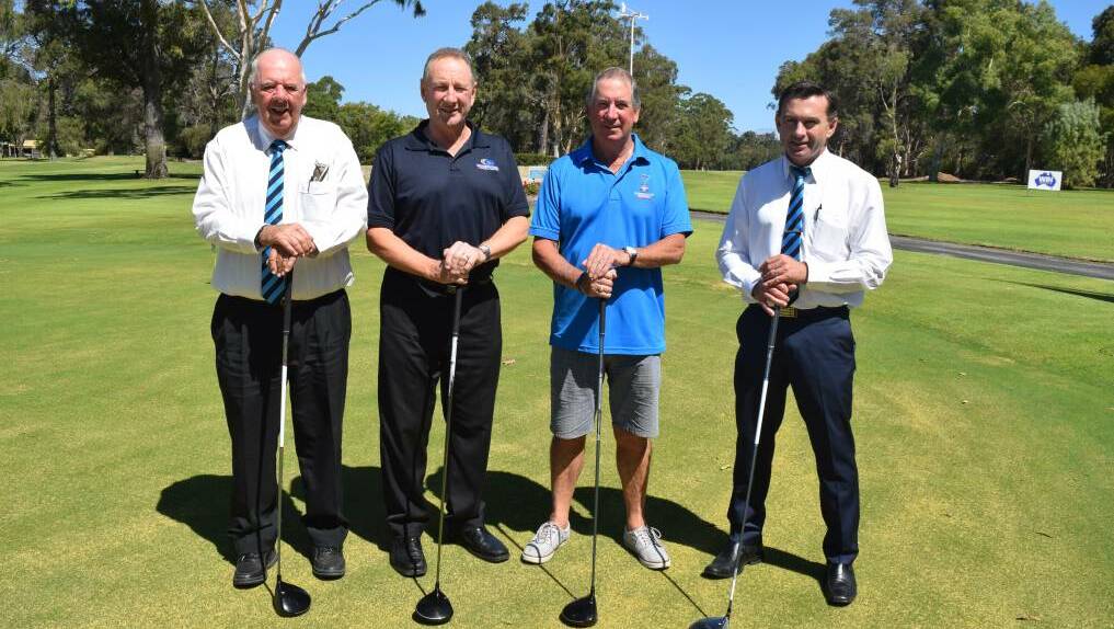 Harcourts property consultant Neil Honey, Cape to Cape Insurance Services director Glenn Paterson, golf day coordinator Mike Kearney and Harcourts director Craig Edwards at the 2017 event. 