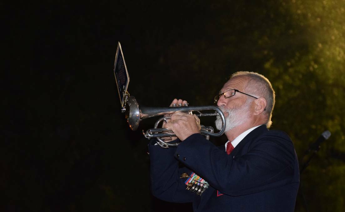 The Last Post was played by a bugle player at the dawn service in Busselton on Anzac Day. Image Emma Kirk.