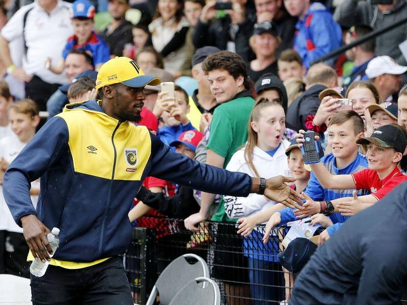 Usain Bolt was the big attraction despite not playing in Central Coast's trial against Newcastle.