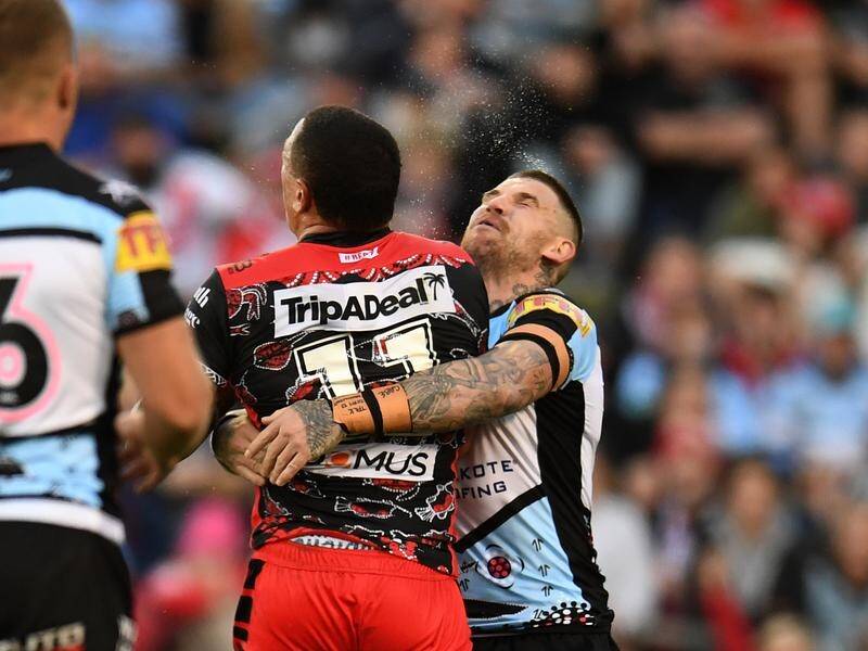 Tyson Frizell (C) is in some doubt for Origin 1 after being knocked out in the Cronulla NRL clash.
