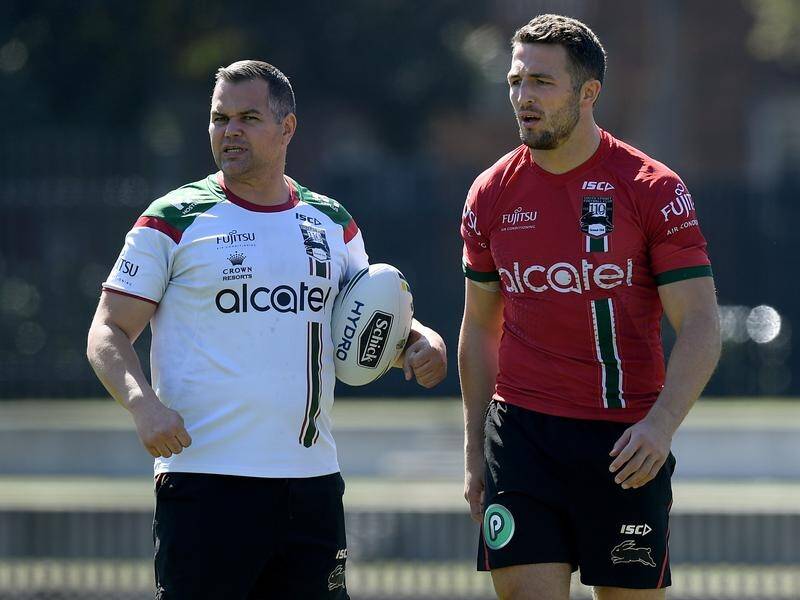 Anthony Seibold and Sam Burgess were business as usual for Souths on the training field this week.