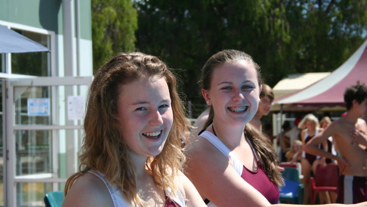 Year 11 girls Grace Dickson and Ashleigh Colquhoun are ready to participate in the novelty races