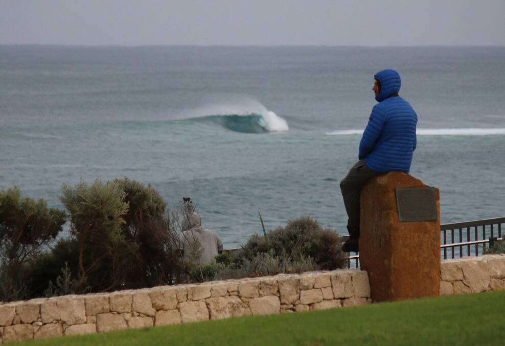 Crowds coming for comp: There are still quiet spots to inspect the surf, as this person did at The Box on April 22. Photos: Surfing Margaret River